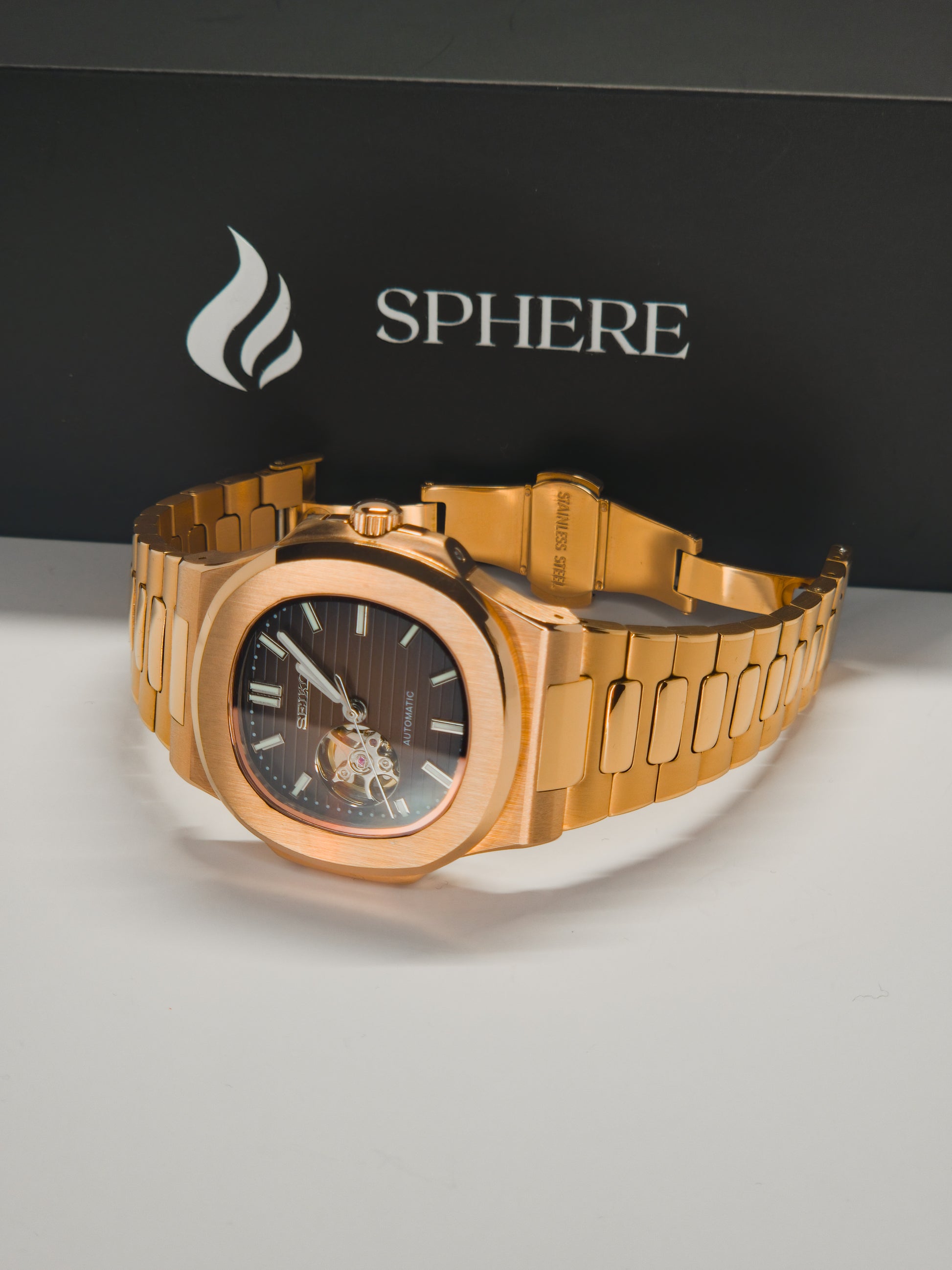 Sphere Custom Watch – Inspired by Nautilus – Powered by Seiko NH38 - Chocolate Gradient Open Heart