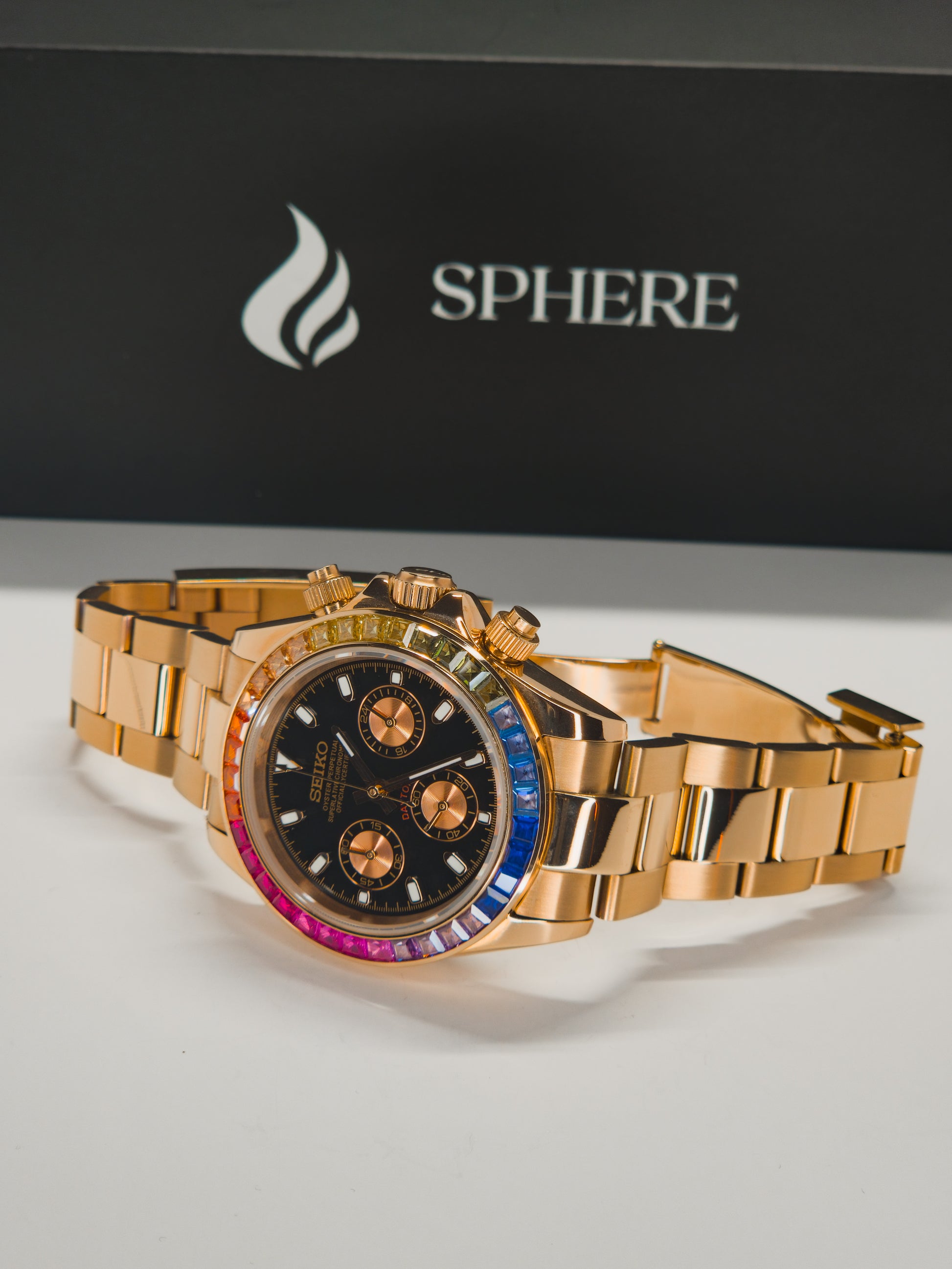 Sphere Custom Watch – Inspired by Daytona – Powered by Seiko VK63- Rose Gold Rainbow
