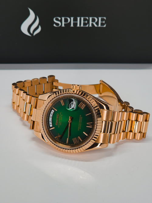 Sphere Custom Watch – Inspired by Day-Date – Powered by Seiko NH36 - Rose Gold Green Gradient Romans